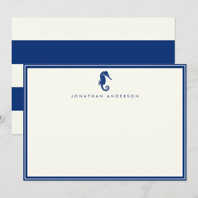Pequeña Tarjeta de Personalizado Nautical Navy Seahorse (Anverso / Reverso)