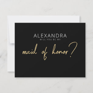 Pequeña Tarjeta de propuesta moderna de Black + Gold Maid