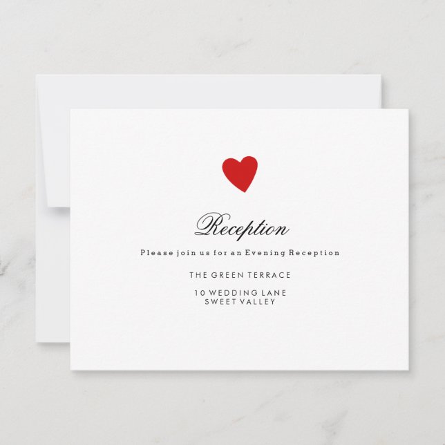 Pequeña tarjeta de recepción de boda de corazón ro (Anverso)