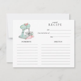 Pequeña Tarjeta de receta de batidora de pastel retro acua