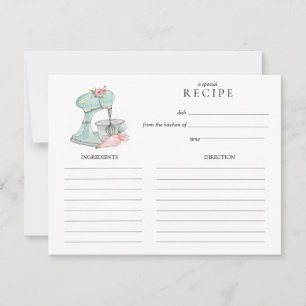 Pequeña Tarjeta de receta de batidora de pastel retro acua