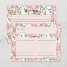 Tarjeta de Receta de Boda con Acuarela Rosa Lush S
