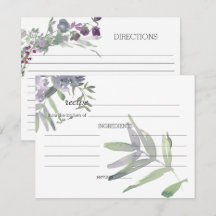 Tarjeta de receta de boda de lavanda con flores si