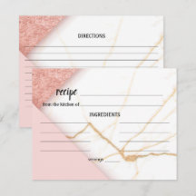 Tarjeta de Receta de Boda de Mármol Rosa y Dorado 
