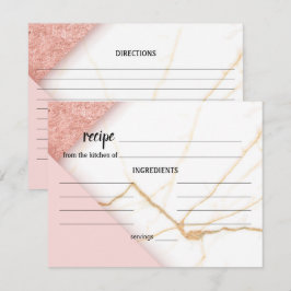 Pequeña Tarjeta de Receta de Boda de Mármol Rosa y Dorado 