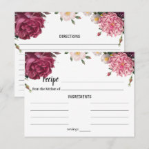 Tarjeta de receta de boda elegante de borgoña y ro