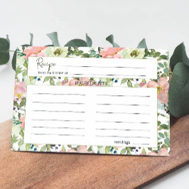 Pequeña Tarjeta de receta de boda floral Blush y cáscara d