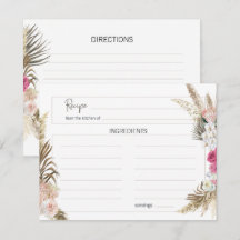 Tarjeta de Receta de Boda Floral Boho Pastel Neutr