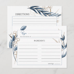Pequeña Tarjeta de Receta de Boda Floral Moderna Azul Dora