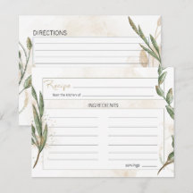 Tarjeta de Receta de Boda Floral Verde Sage Dorado