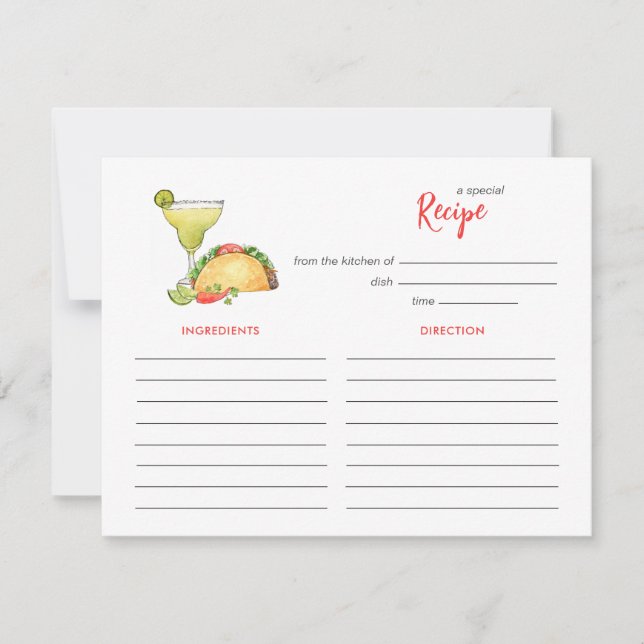 Pequeña Tarjeta de receta de despedida de soltera de Taco  (Anverso)
