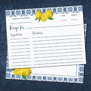 Pequeña Tarjeta de receta de ducha de leche azul limón ita