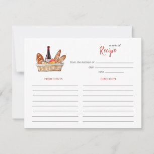 Pequeña Tarjeta de receta de ducha de novia de vino y ques