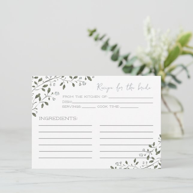 Pequeña Tarjeta de receta de Rama Floral Azul para la novi (Anverso de pie)
