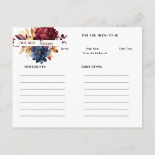 Pequeña Tarjeta de Receta Floral Granate y Azul Marino