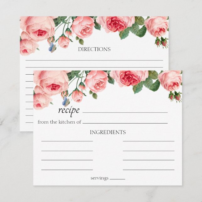 Pequeña Tarjeta de receta para Boda floral rosa de rosa ru (Anverso / Reverso)