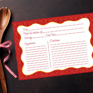 Pequeña Tarjeta de receta Wavy dibujada a mano roja del pa