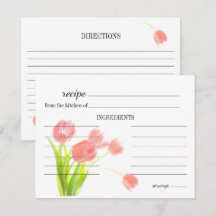 Tarjeta de recetaria de Boda de tulipanes rosa sua