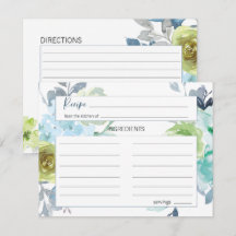 Tarjeta de recetario de Boda floral verde amarillo