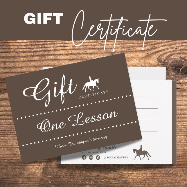 Pequeña Tarjeta de regalo de certificado de equitación (Horse Riding Gift Certificate Gift Card)
