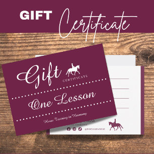 Pequeña Tarjeta de regalo de certificado de equitación