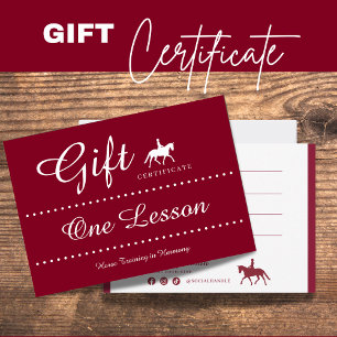 Pequeña Tarjeta de regalo de certificado de equitación