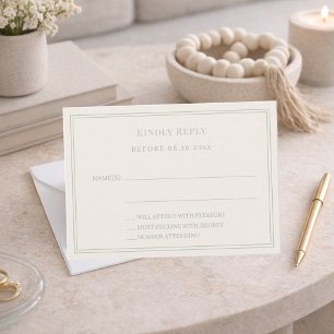Pequeña Tarjeta de respuesta de boda verde marfil