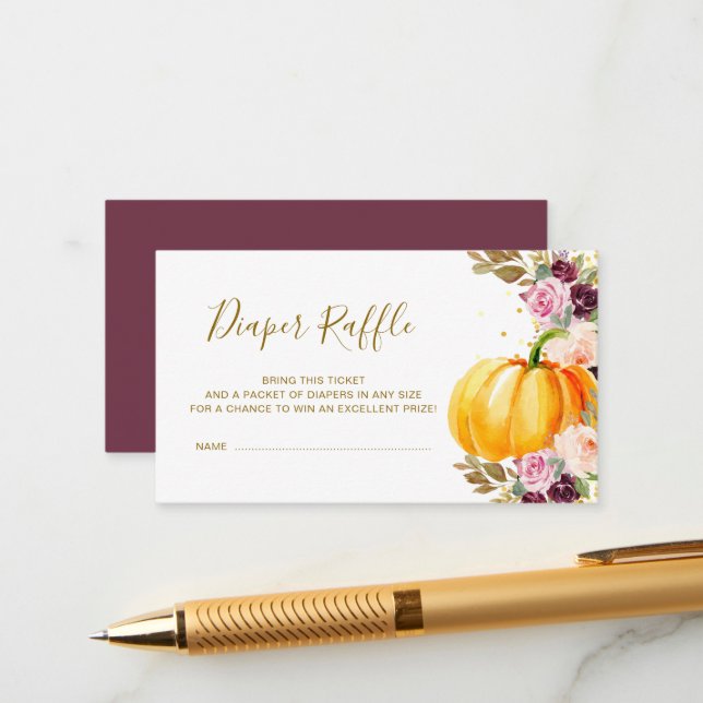 pequeña tarjeta de rifa de pañales de calabaza (Anverso/Reverso In Situ)