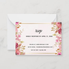 Pequeña Tarjeta de RSVP de boda en línea con flores rosada
