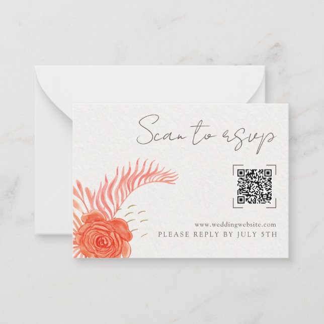 Pequeña Tarjeta de RSVP en línea de boda con código QR flo (Anverso)