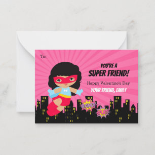 Pequeña Tarjeta de San Valentín chica - Superhéroe afroame