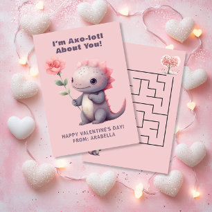 Pequeña Tarjeta de San Valentín de ajolote lindo con laber
