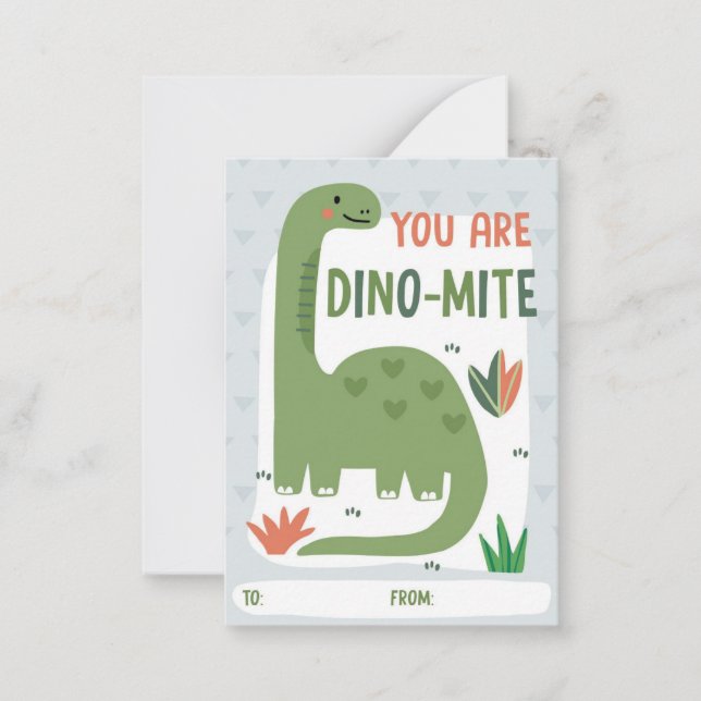 Pequeña Tarjeta de San Valentín de dinosaurio para clase d (Anverso)
