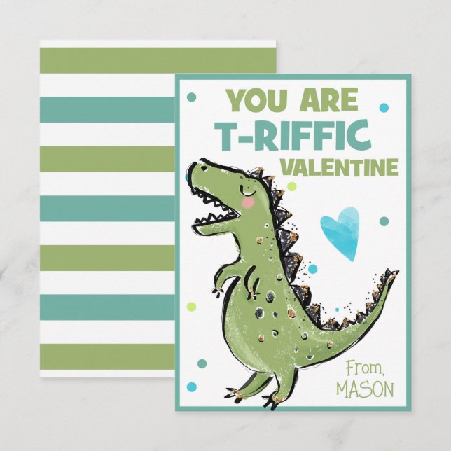 Pequeña Tarjeta de San Valentín de Dinosaurio para los niñ (Anverso / Reverso)
