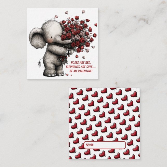 Pequeña Tarjeta de San Valentín de Elefante Adorable (Anverso / Reverso)