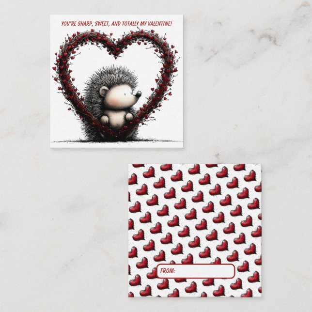 Pequeña Tarjeta de San Valentín de Erizo Caprichosa (Anverso / Reverso)
