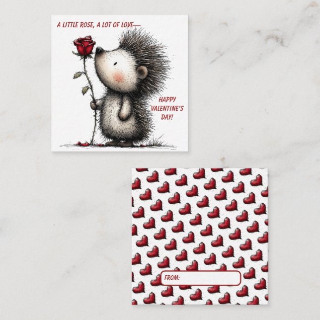 Pequeña Tarjeta de San Valentín de Erizo Dulce  (Anverso / Reverso)