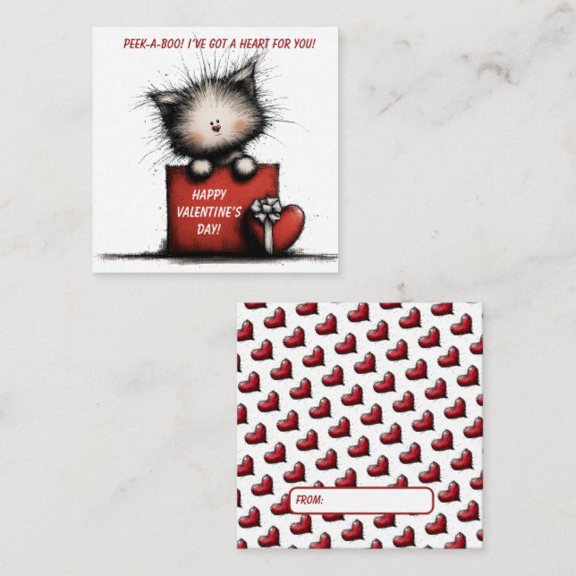 Pequeña Tarjeta de San Valentín de Gatito Adorable (Anverso / Reverso)