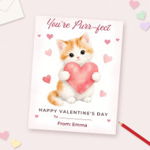 Tarjeta de San Valentín de gatito con acuarela par