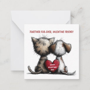 Pequeña Tarjeta de San Valentín de gato y perro para niños