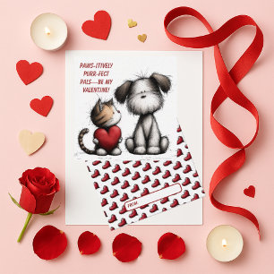 Pequeña Tarjeta de San Valentín para niños con gato y perr