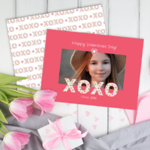 Pequeña Tarjeta de San Valentín XOXO en aula de fotos rosa