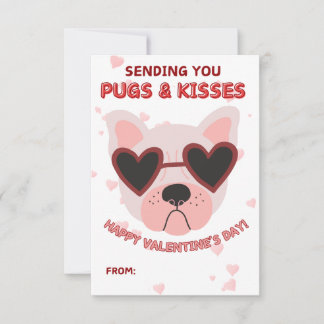 Pequeña Tarjeta del Día de San Valentín de Pug y Besos