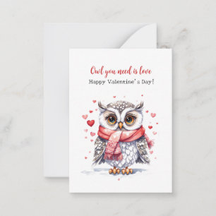 Pequeña Tarjeta del Día de San Valentín del adorable búho