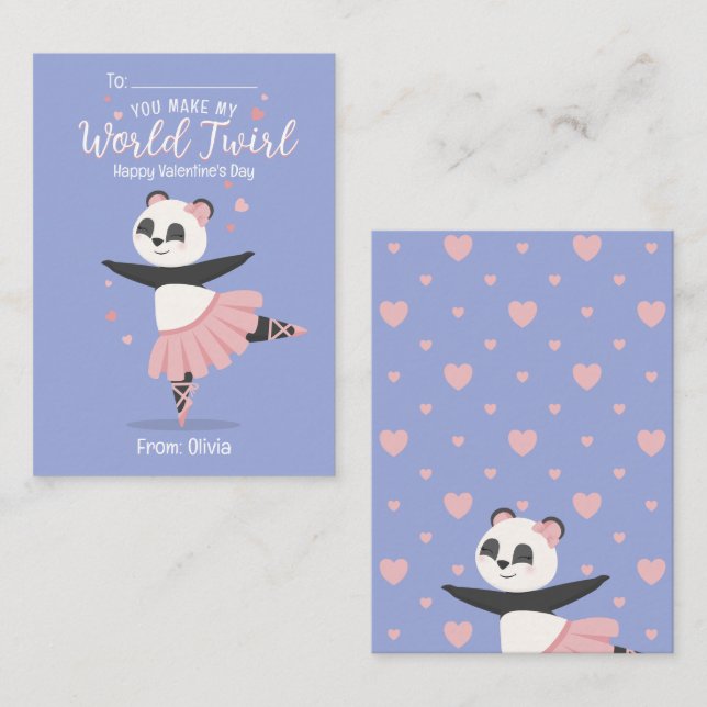 Pequeña Tarjeta El día de San Valentín Ballerina Panda Kid (Anverso / Reverso)