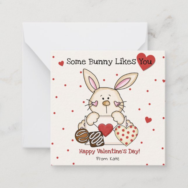 Pequeña Tarjeta El día de San Valentín de conejo para niño (Anverso)