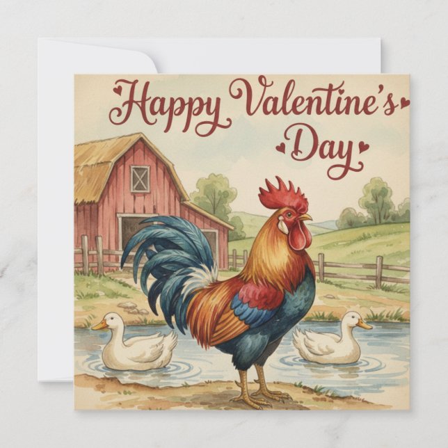 Pequeña Tarjeta feliz día de San Valentín gallo gallina (Anverso)