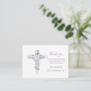 Pequeña Tarjeta funeraria floral morada cruza foto simpatí