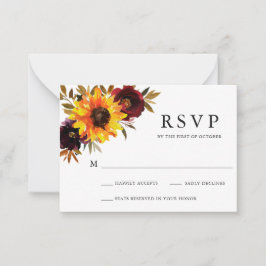 Pequeña Tarjeta Mini RSVP Boda de girasol floral de estilo