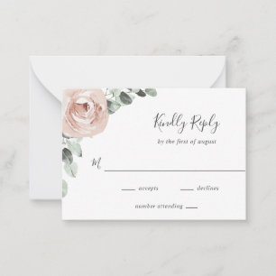Pequeña Tarjeta Mini RSVP Rosa con Boda Floral Rosa